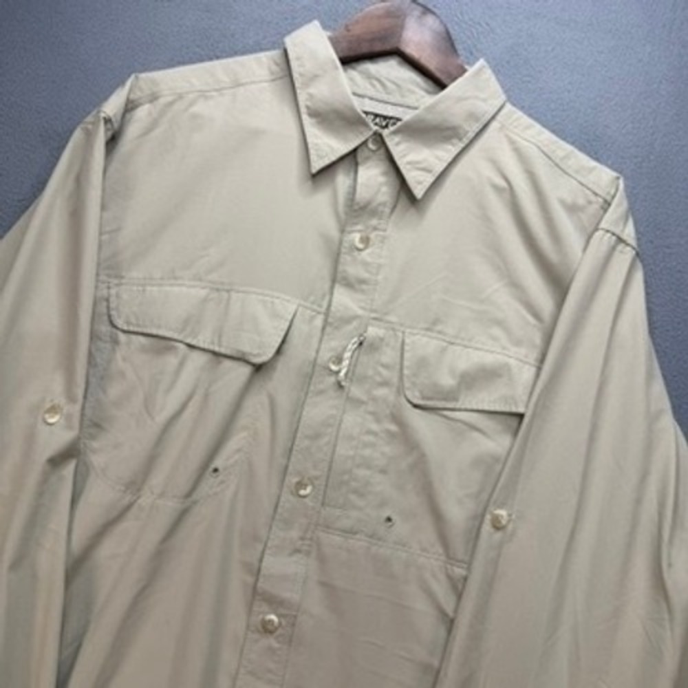 Gravel Gear Fishing Shirt Mens Large Tan Polyester Long Sleeve Utility Hiking